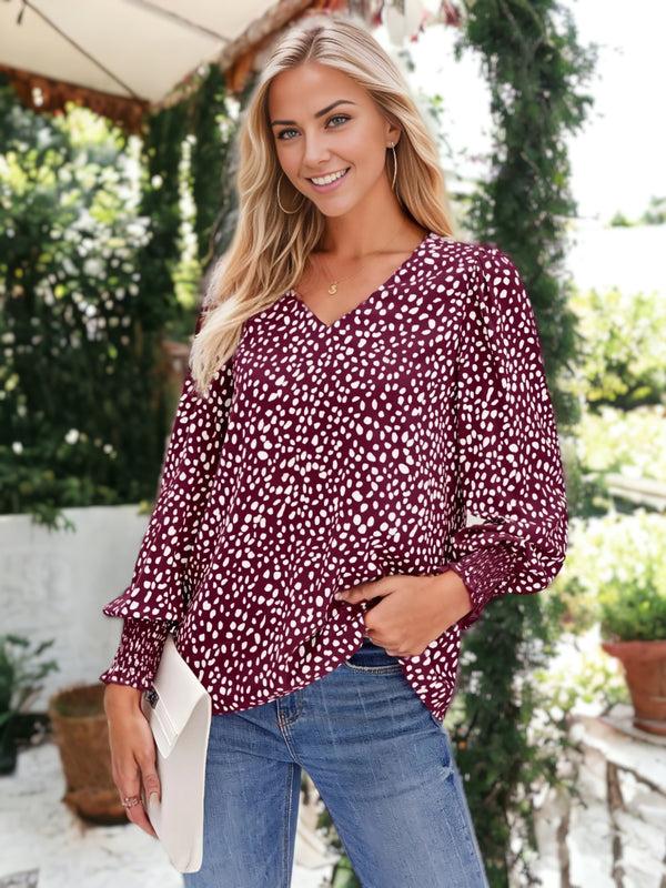 Anna Kaci Long Sleeve Light V-Neck Bishop Sleeve Leopard Blouse