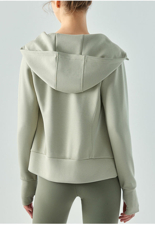 Anna Kaci Long Sleeve Loose Zipper Hooded Sweat Jacket