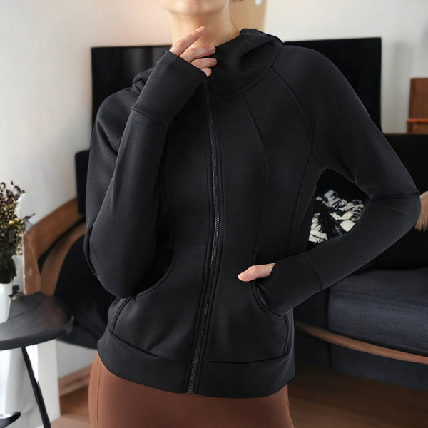 anna kaci Long Sleeve Loose Zipper Hooded Sweat Jacket