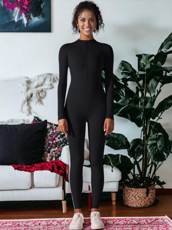 anna kaci Long Sleeved Half-Zip One Piece Yoga Jumpsuit