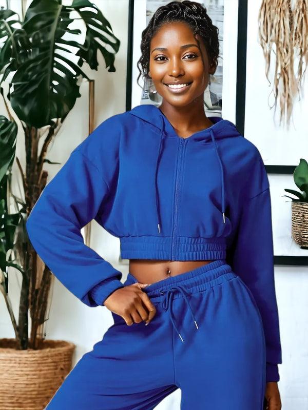 Anna Kaci Loose Long Sleeved Zippered And Hooded Sports Jacket