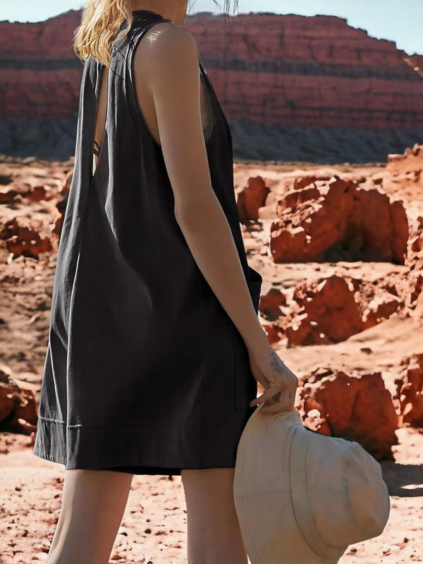 Anna Kaci Loose Round Neck Sleeveless Pocket Detailed Romper