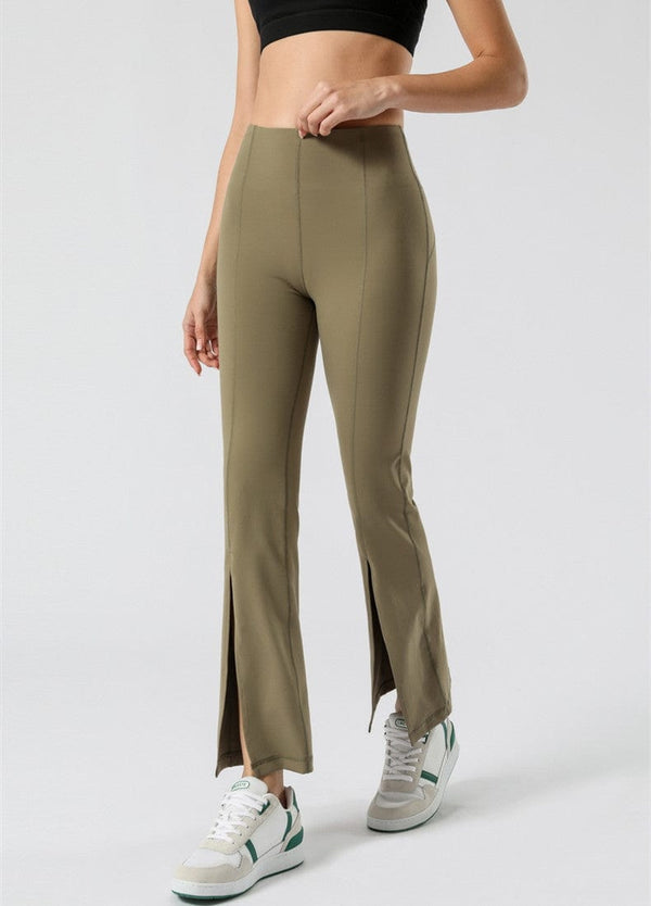 Anna Kaci Mid Waist Flare Pants With Center Front Slits