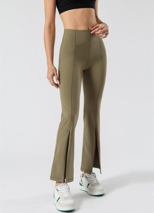 Anna Kaci Mid Waist Flare Pants With Center Front Slits