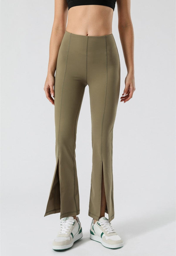 Anna Kaci Mid Waist Flare Pants With Center Front Slits