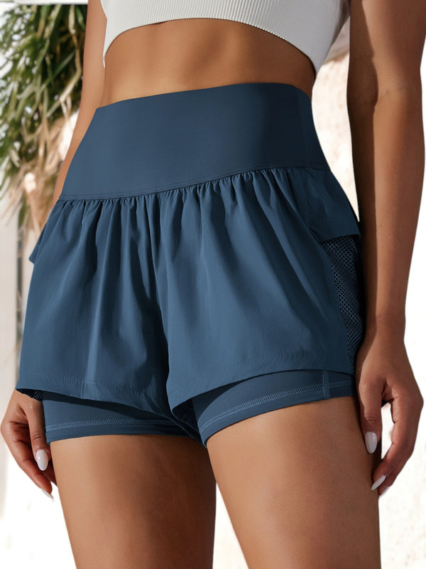 Anna Kaci Mock 2-Piece Layered Breathable Mesh Cycling Active Shorts