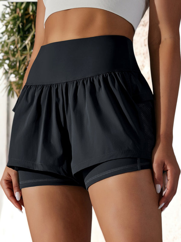 anna kaci Mock 2-Piece Layered Breathable Mesh Cycling Active Shorts