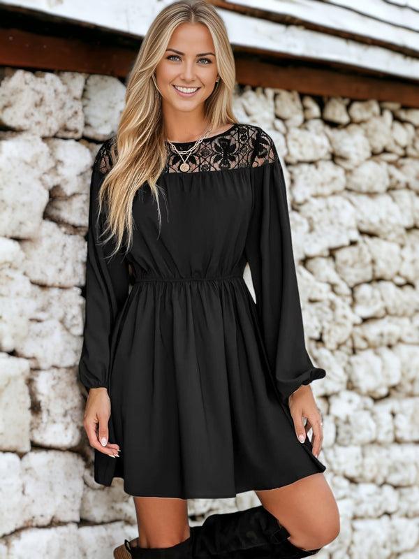 Anna Kaci Paisley Print Lace Trim Long Sleeved Mini Dress