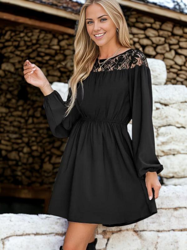 Anna Kaci Paisley Print Lace Trim Long Sleeved Mini Dress