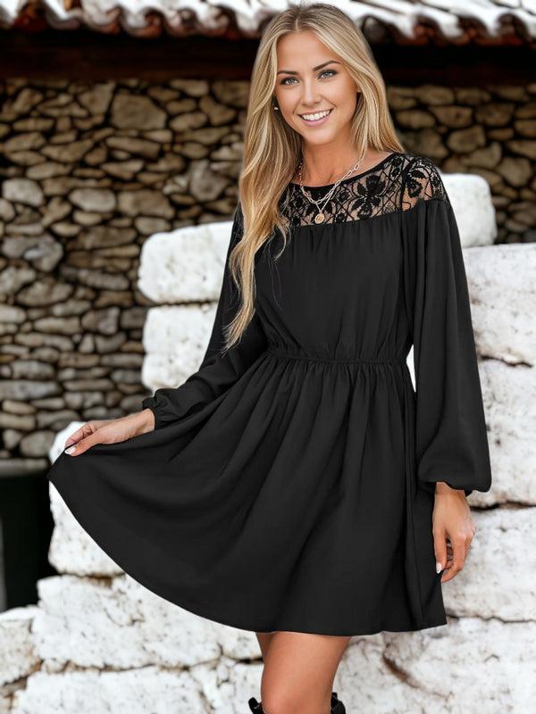 anna kaci Paisley Print Lace Trim Long Sleeved Mini Dress