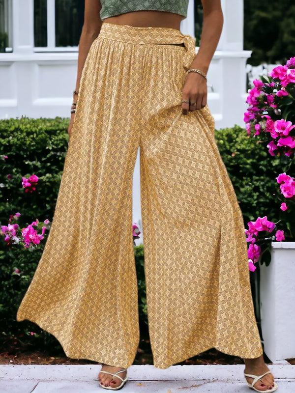 Anna Kaci Printed High Waisted Wide Leg Breathable Loose Waist Wrap Pants