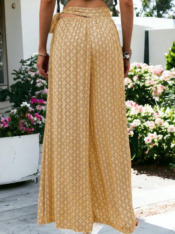 Anna Kaci Printed High Waisted Wide Leg Breathable Loose Waist Wrap Pants
