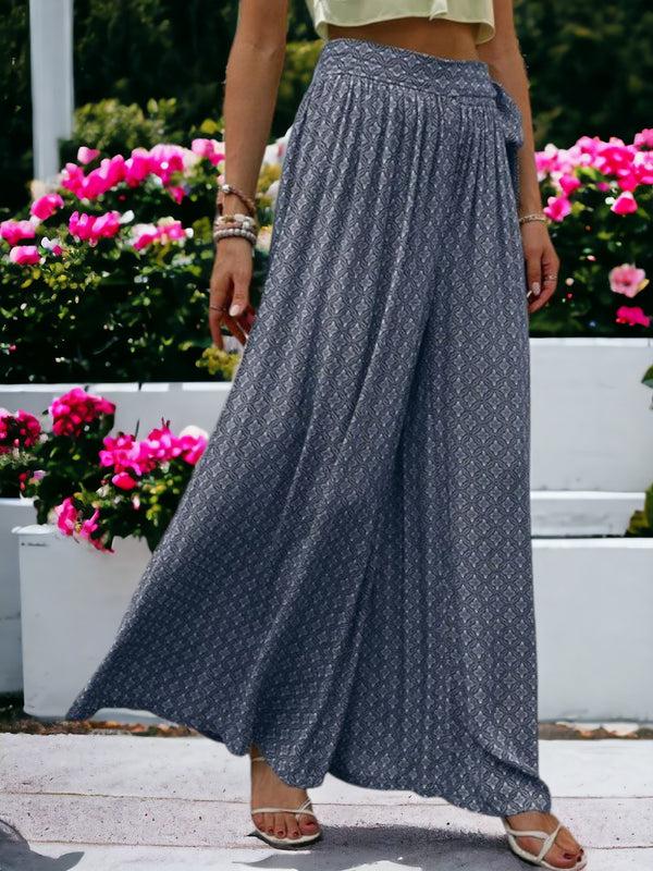 Anna Kaci Printed High Waisted Wide Leg Breathable Loose Waist Wrap Pants