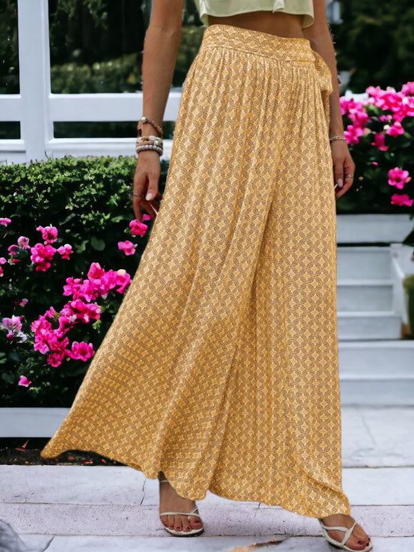 anna kaci Printed High Waisted Wide Leg Breathable Loose Waist Wrap Pants