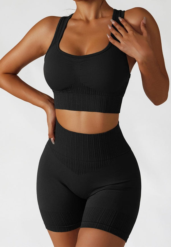 Anna Kaci Racerback Sports Bra & Sculpting High Waist Shorts Set