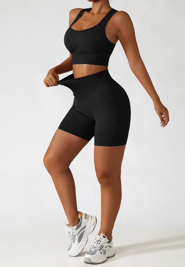 Anna Kaci Racerback Sports Bra & Sculpting High Waist Shorts Set