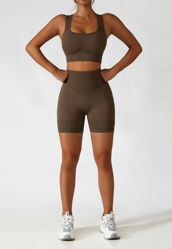 Anna Kaci Racerback Sports Bra & Sculpting High Waist Shorts Set