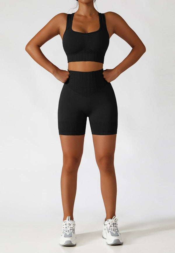 anna kaci Racerback Sports Bra & Sculpting High Waist Shorts Set