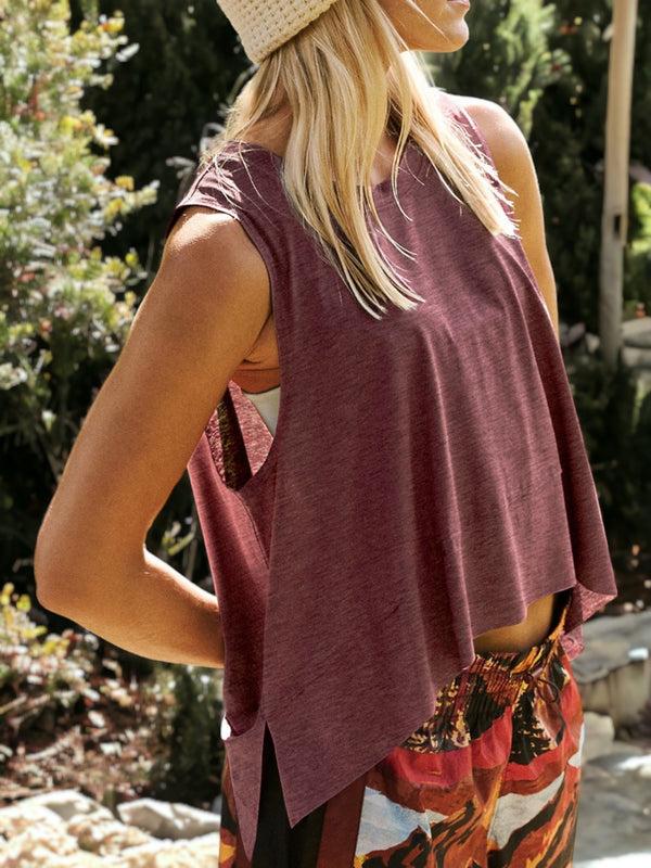 Anna Kaci Relaxed Sleeveless Side Slit Workout Tank Top