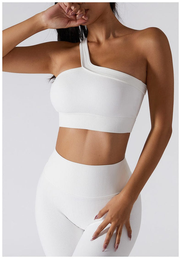 anna kaci Ribbed Asymmetrical One Shoulder Sports Bra