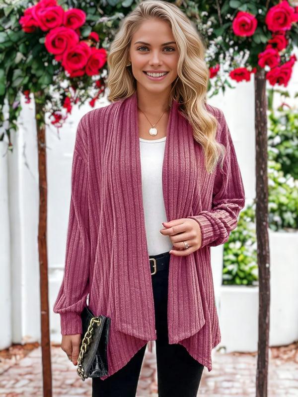 anna kaci Ribbed Knit Light Draped Textured Cardigan