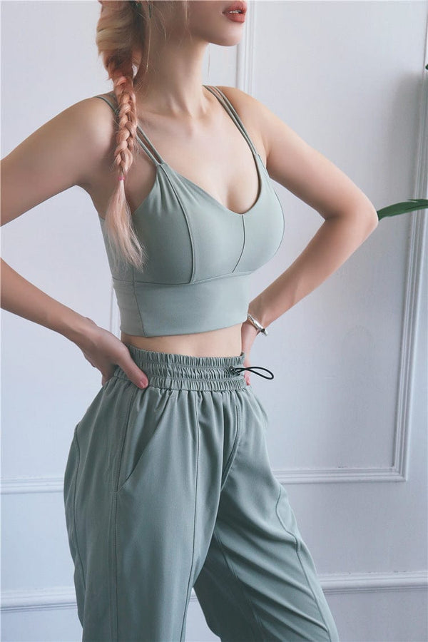 Anna Kaci Scoop Double Strap Longline Sports Bra Tank