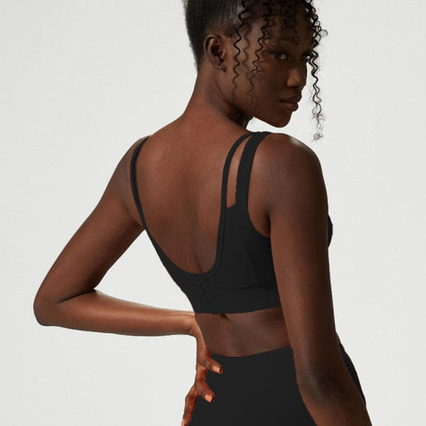 Anna Kaci Scoop Low Open Back Double Strap Fitness Sports Bra