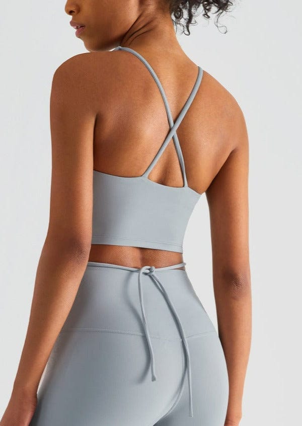 Anna Kaci Scoop Neck Wrap Waist Crossover Tying Sports Bra Tank