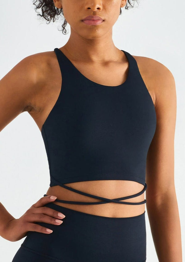 anna kaci Scoop Neck Wrap Waist Crossover Tying Sports Bra Tank