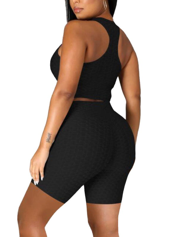 Anna Kaci Seamless Yoga Workout Set For Stretchy 2 Piece Outfits Raceback Crop Top High Waist Gym Shorts