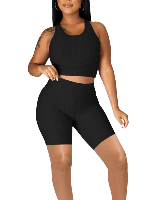 Anna Kaci Seamless Yoga Workout Set For Stretchy 2 Piece Outfits Raceback Crop Top High Waist Gym Shorts