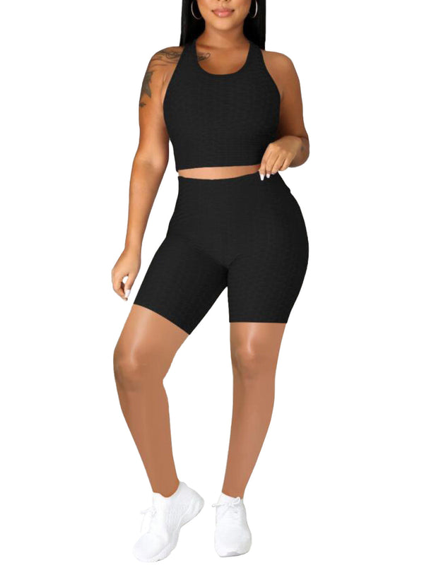 Anna Kaci Seamless Yoga Workout Set For Stretchy 2 Piece Outfits Raceback Crop Top High Waist Gym Shorts