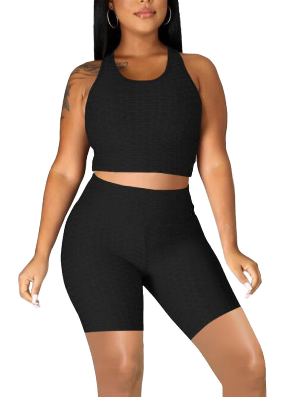 anna kaci Seamless Yoga Workout Set for Stretchy 2 Piece Outfits Raceback Crop Top High Waist Gym Shorts