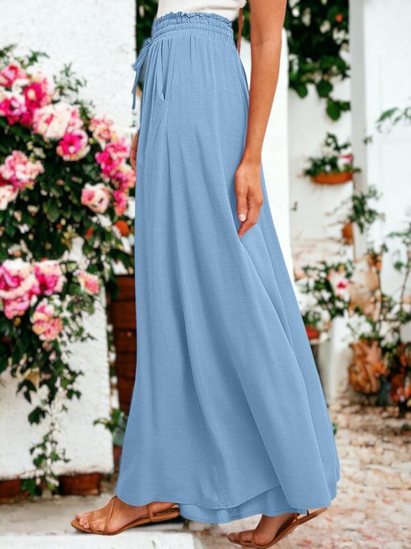 Anna Kaci Shirred High Waist Gathered Tie Palazzo Pants