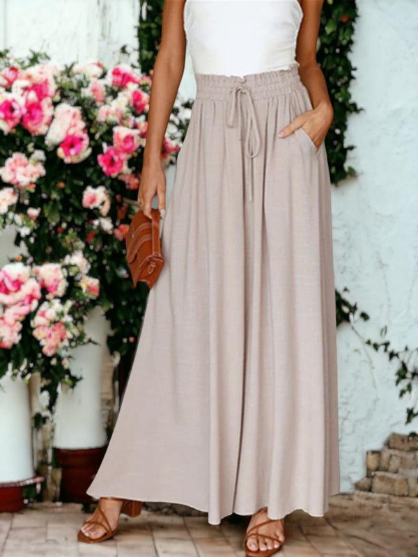 Anna Kaci Shirred High Waist Gathered Tie Palazzo Pants