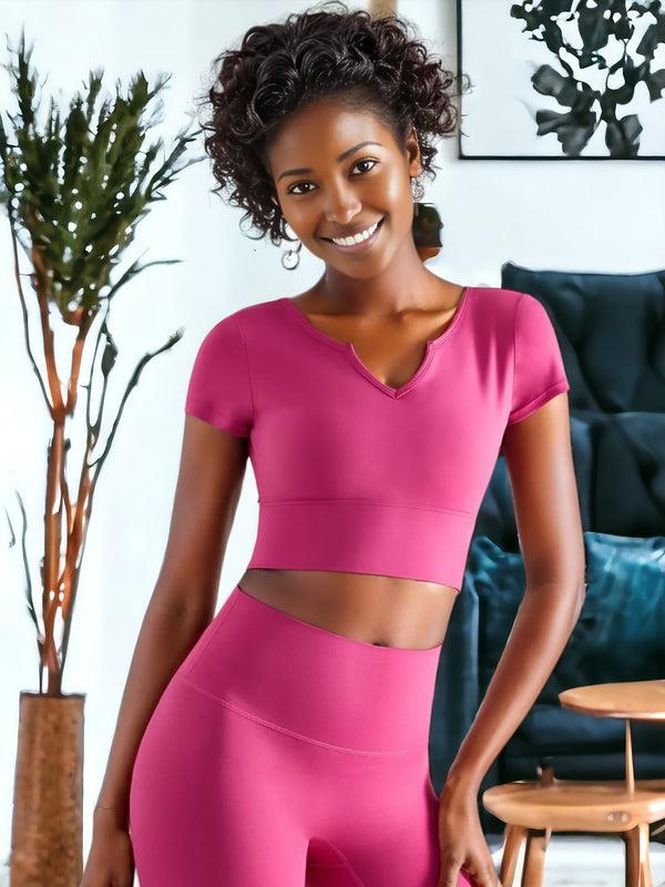 anna kaci Short-Sleeved With Chest Pads Sexy V-Neck Sports T-Shirt