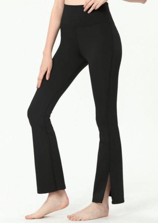 Anna Kaci Slim High Rise Flared Yoga Pants With Side Slit