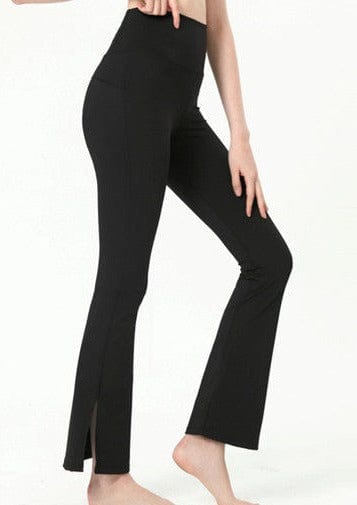 Anna Kaci Slim High Rise Flared Yoga Pants With Side Slit