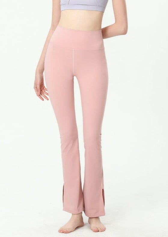 anna kaci Slim High Rise Flared Yoga Pants with Side Slit