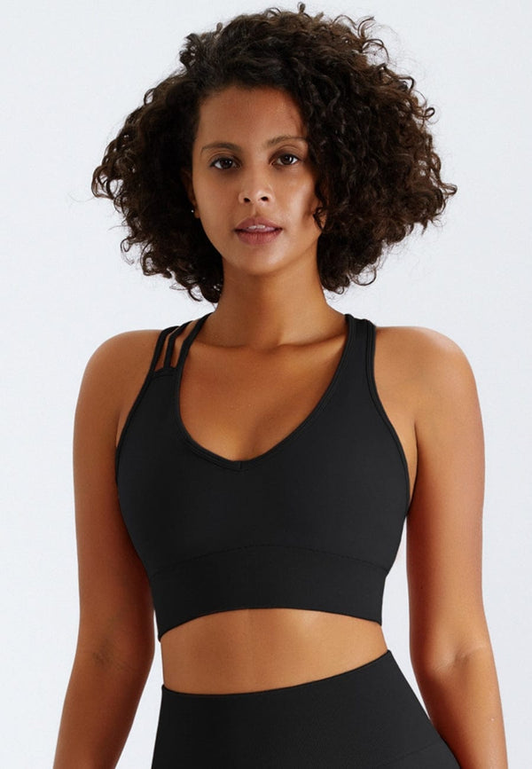 anna kaci Slit Strap Double Crossover Racerback Sports Bra