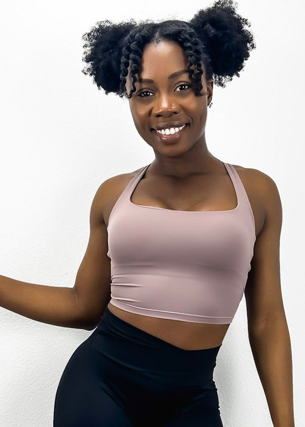 Anna Kaci Square Neck Contouring Lined Open Back Sports Bra Tank