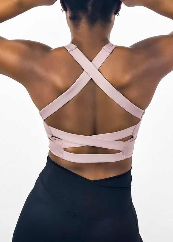 Anna Kaci Square Neck Contouring Lined Open Back Sports Bra Tank