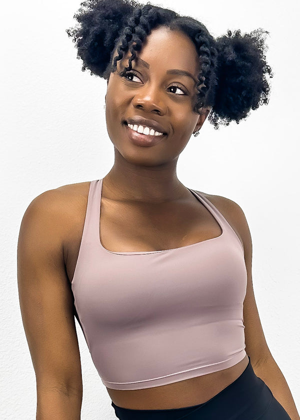 anna kaci Square Neck Contouring Lined Open Back Sports Bra Tank