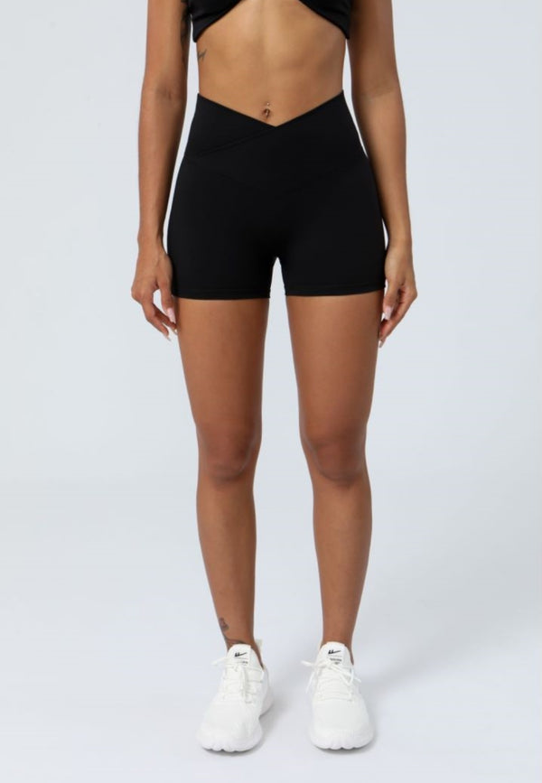 Anna Kaci Stretch High Waist Running Fitness Crossover Waist Shorts