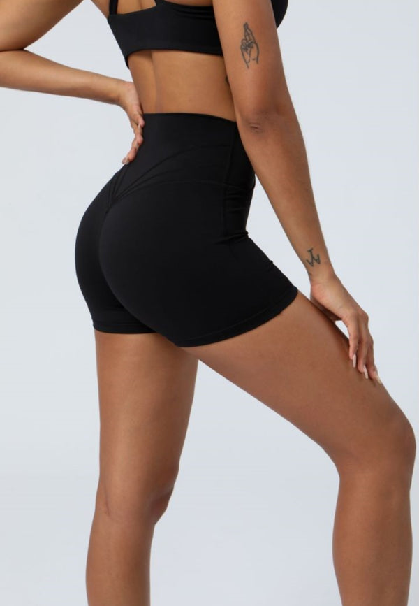 Anna Kaci Stretch High Waist Running Fitness Crossover Waist Shorts