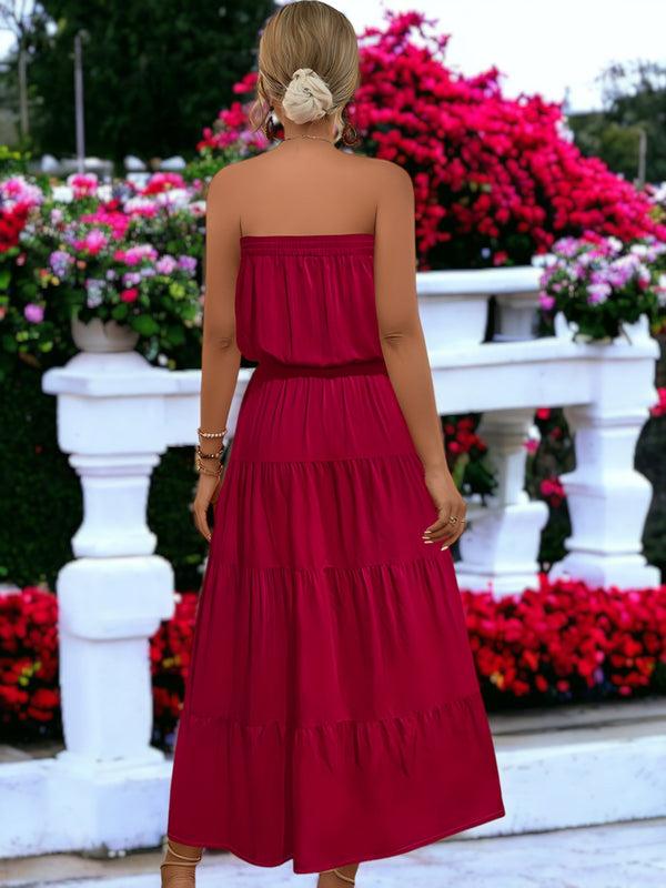 Anna Kaci Summer Long Strapless Waist Tie Long Ruffle Dress