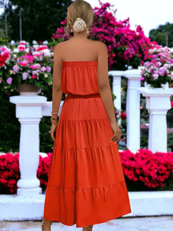 Anna Kaci Summer Long Strapless Waist Tie Long Ruffle Dress