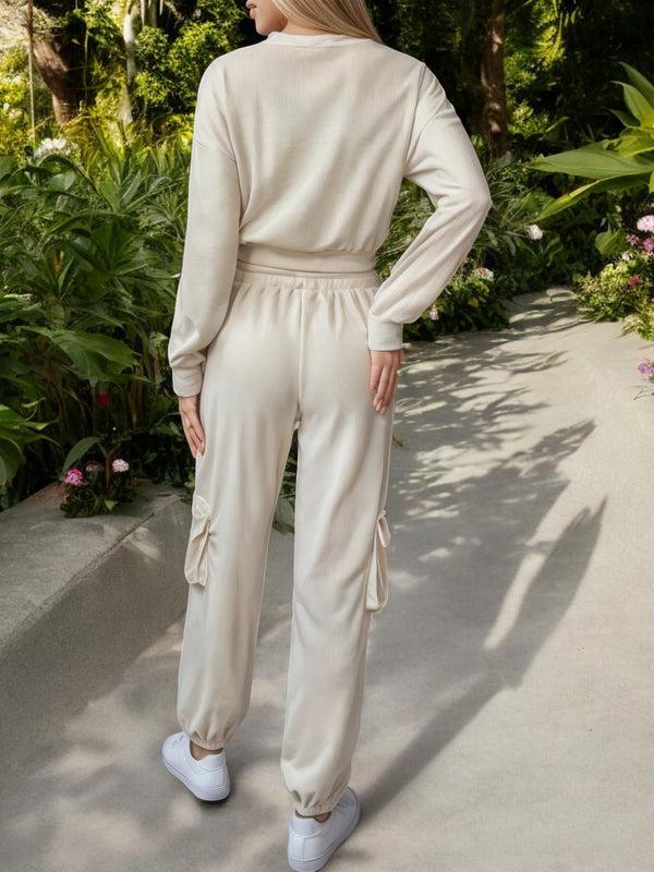 Anna Kaci Two-Piece Lounge Set With Drawstring Waist And Cargo Joggers