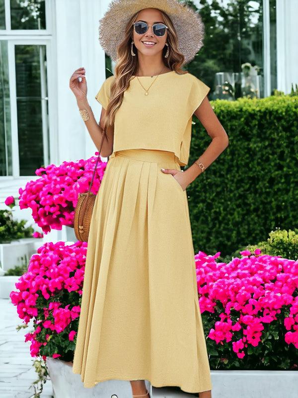 Anna Kaci Two Piece Set Casual Short Sleeved Crop Top And Long Skirt