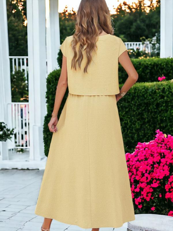 Anna Kaci Two Piece Set Casual Short Sleeved Crop Top And Long Skirt